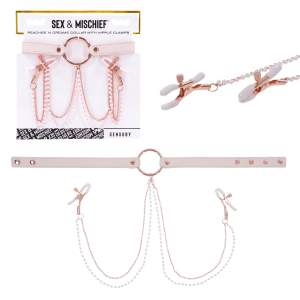 Sportsheets Sex and Mischief Peaches and Creame Collar and Nipple Clamps Cream Rose Gold and Pearl SS09963 646709099633 Multiview