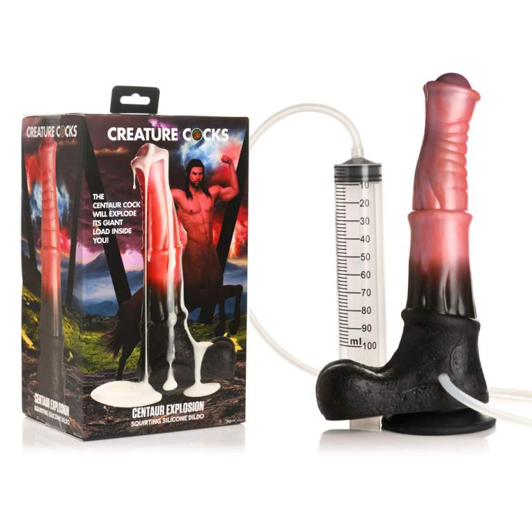 XR Brands Creature Cocks Centaur Explosion 9 Inch Squirting Fantasy Dildo Peach Red Black AH308 848518053510 Multiview