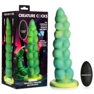 XR Brands Creature Cocks Squirmer 8 point 5 inch Remote Thrusting Vibrating Fantasy Dildo Green AH417 848518055231 Multiview