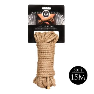 XR Brands Master Series Tied Up Ultra Premium Braided Jute Bondage Rope 50ft 15m Natural Brown AH299 50 848518053343 Info Boxview