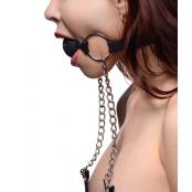 Hinder Breathable Silicone Ball Gag With Nipple Clamps (Black) - AD699 - 848518012869